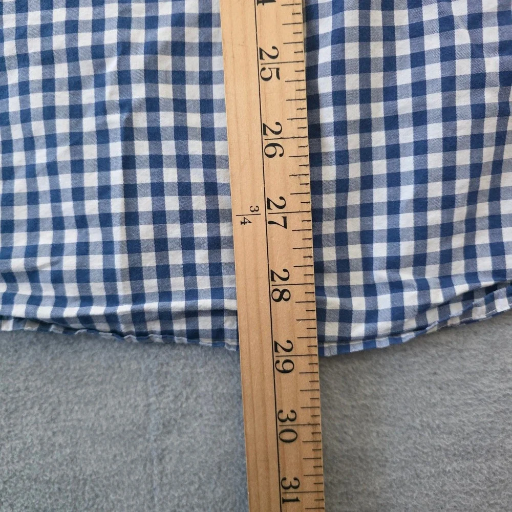 Banana Republic Mens Large Blue White Gingham Soft Wash Standard Fit SS Shirt